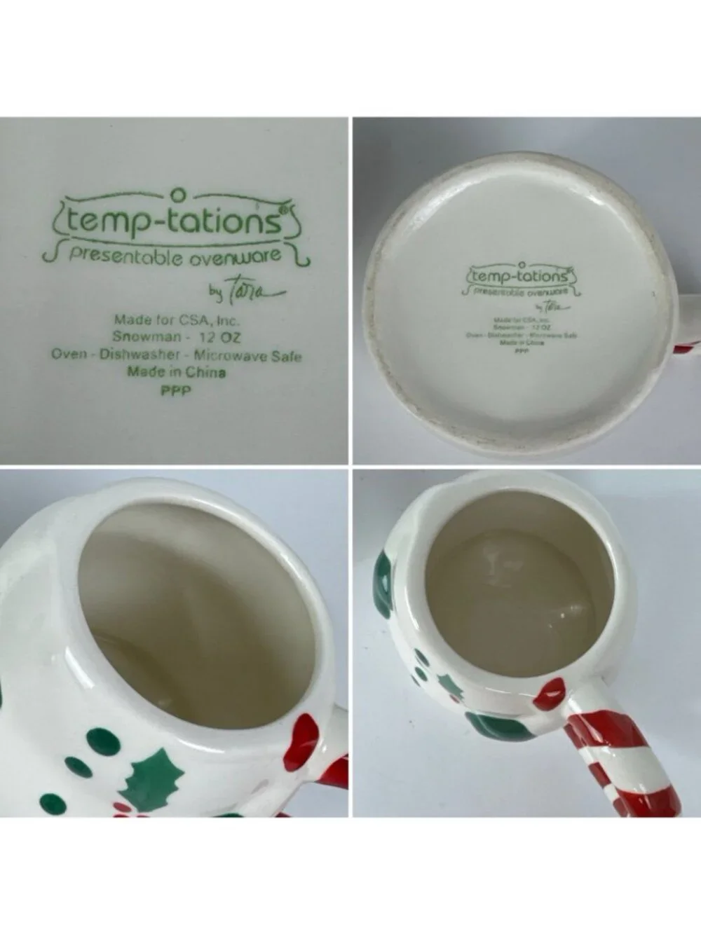 Temptations Snowman Green Hat Ceramic 12oz Mug holiday Christmas decor cup